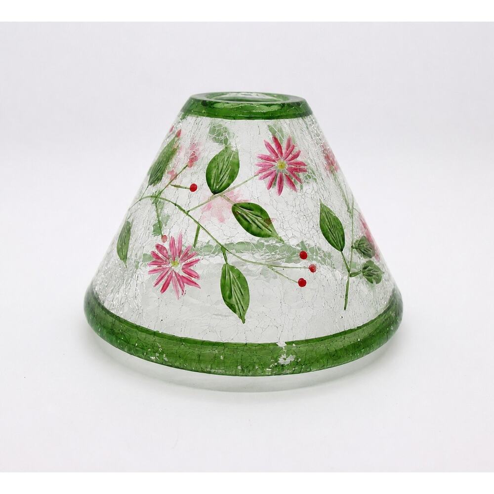 VNT Yankee Candle large Jar shade crackle glass pink flowers daisies green vines